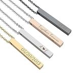 Olodeer Personalised Necklace - Custom Engraved 3D Bar Necklace - Name Necklace for Woman & Men - Customized Jewelry Mothers Day Gifts for Mom.（Silver）