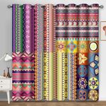 MIZSYE Bohemian Patchwork Curtains Geometric Patterns Colorful Floral Folk Art Window Drapes Mandala Room Darkening Window Treatments for Bedroom Living Room Dining Room 2 Panel 42x84inch CLDWMS0165