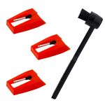 3pcs Record Player Needle, Long-Lasting Record Needle Replacement with Cleaner Brush Record Player Needle Replacement for Vinyl Record Player Phonograph (Red)