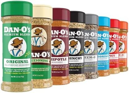 Dan-O’s Seasoning Variety Pack – 8 Bottle Set (Extra-Small Bottles) – Original, Spicy, Chipotle, Crunchy, Cheesoning, Preem-O, SEA-soning & Tac-O – All Purpose, Sugar Free, Zero Calorie Spice Set