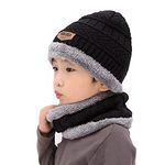 YOUTH RIDE Kids Winter caps Unisex Beanie Scarf Set fit for 4-13 Years Old Toddler Kids Winter Caps for Kids Boy's and Girl's Free Size (Large, Black)