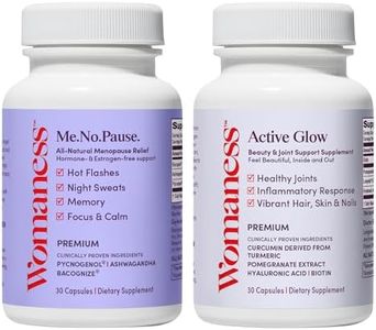 Womaness Menopause Wellness Duo for Women – Hormone Balance Support + Hair Skin & Nails Formula – Ashwagandha, Pycnogenol, Bacopa, Biotin & Hyaluronic Acid – 2 Bottles, 30 Capsules Each
