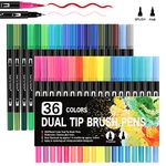 Funnasting Dual Tip Brush Pens, 36 Colors Dual Tips Art Marker Pens Brush Fineliner Pens Colouring Pens for Drawing, Sketching, Card Making, Coloring Book