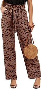 SySea Womens High Waist Leopard Pants Wide Leg Long Belted Palazzo Trousers with Pockets