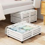 WISUCART Bamboo Under Bed Storage Containers- Underbed Organizer with Wheels with Large Capacity Dust Bag,Sturdy Wood Rolling Under Bed Shoe Storage Organizer Drawer 2 Packs (White, Small)