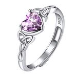 Alexandrite Ring Sterling Silver, Good Luck Celtic Love Knot Irish Triquetra Ring, Minimalist Birthstone Ring, Heart Shaped June Birthstone Ring for Women