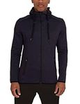 TCA Men’s Revolution Tech Workout Thermal Running Hoodie Jacket with Zip Pockets and Thumbholes - Navy Marl, L