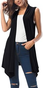 Urban CoCo Women's Sleeveless Draped Open Front Cardigan Vest Asymmetric Hem (M, Black)