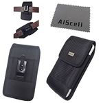 For HTC Desire 510 {all carriers} Extra Large Size Vertical / Horizontal Holster Pouch Nylon Case with Rugged Metal Belt Clip + AIScell Cleaning Cloth (fits the Phone + hybrid protective cover / silicone skin case) (By All_instore)