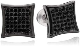 LuReen Black 11mm Square CZ Stud Earring of Mens Womens aretes para hombre (Black)