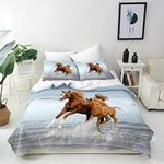ANHOPE Horse Duvet Cover Set Soft Lightweight 3 Piece Bedding Set with 2 Pillowcase Animal Mare & Pony Running Print Pattern Kids Boys Girls Adults Quilt Cover with Zipper Closure Single 135 x 200 cm