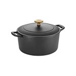 Tramontina Dutch Oven Cast Iron 5.5 Qt Matte Black with Gold Stainless Steel Knob, 80131/084DS