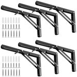 SEUNMUK 6 Pack 12 Inch Heavy Duty Folding Shelf Brackets, Collapsible Brackets, Black Hinged Bracket for Kitchen,Bathroom,Bookshelves,Beds, Outdoor, Max Load: 132lb/60KG