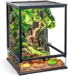 360° Clear View 35 Gallon 24x18x18 Glass Reptile Terrarium Suitable for Bearded Dragon, Chameleon, Crested Gecko, Multi-Pet Enclosure with Front Door, Excellent Ventilation, Hidden Wiring Holes