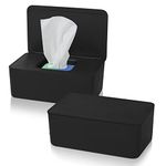 2 Pcs Wet Wipes Dispenser Box, Wet Wipes Storage Box with Lid Tissue Box Holder Rectangular, Baby Nappy Wipes Case for Toilet, Bathroom - Black