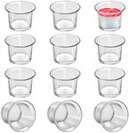 BELLE VOUS 12 Pack Votive Candle Holders - Clear Chunky Glass Lip Candle and Tealight Holders - Each Measure 4.5 x 4.5cm (1.8 x 1.8 inch) - For Weddings, Dinner Parties, Spas and Meditation