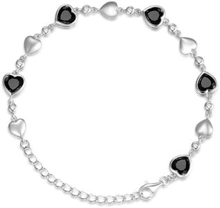 Carleen October Birthstone Bracelet Sterling Silver Black Tourmaline Bracelet for Women Heart Station Tennis Bracelet Jewelry Gifts for Women