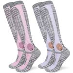 KOOOGEAR Ski Socks Wonen’s Size 9-12 Knee High Winter thermal outdoor Socks for Skiing Snowboarding 2 Pack（Pink + Purple）