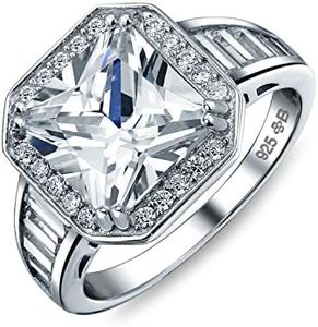 Personnalisez Votre Bague De Fiançailles Art Déco 5Ct Aaa Cz Side Baguette Stones Halo Square Promise Solitaire Princesse Cut Pour Femmes .925 Argent Sterling Personnalisable