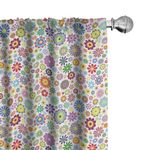 Ambesonne Floral Curtains, Flowers Peace Hippie Style Flourishing Blooms Petals Beauty Cheerful Season, Window Treatments 2 Panel Set for Living Room Bedroom Decor, 56" x 84", Red Green