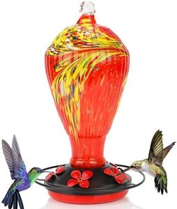 Hummingbird Feeder 32 OZ Hummingbird Feeders for Outdoors Hanging Attractive Hand Blown Glass 5 Feeding Ports & Metal Base Ant Moat Hook Leakproof Gasket Anti-Rust Feeder for Garden Backyard Décor