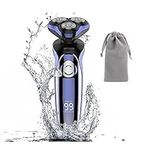 Electric Shaver for Men Waterproof Wet and Dry Men's Rotary Shavers Rechargeable Mens Electric Razors Cordless with Pop-up Trimmer and Travel Lock, Blue