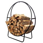 Sunnydaze 48-Inch Black Steel Indoor/Outdoor Firewood Log Hoop Rack - Round Tubular Metal Wood Storage Holder