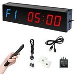 Gym Timer Clock 1.5‘’ Interval Timer for Fitness, 12/24-Hour Tabata FGB Count Down/Up Timer with Remote Control, LED Display Programmable Interval Timer Clock for Gym Home Workout Exercise