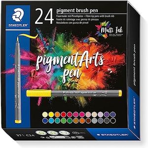 STAEDTLER 371 C24 Pigment Arts Brush Pen - Assorted Basic Colours (Pack of 24)