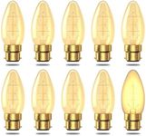 BrightArk 40W B22 Candle Light Bulbs C35 Dimmable Small Bayonet Light Bulb Warm White 2700K Amber Glass Vintage Light Bulbs 40W Incandescent Bulb AC220-240V, Pack of 10