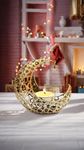 Gold Metal Moon-Shaped Candle Holder with A Hanging Star Holder by Suitable for Tea Lights and Votive Candles Ideal for Wedding Party Table Centerpiece Decorations