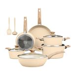 Kitchen Academy Induction Hob Pots and Pans Set Non Stick - 12Pcs Beige Granite Nonstick Cookware Set