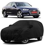 Sulfar 100% Water Resistant Car Body Cover Compatible with Mirror for Audi A4 (Triple Stitched, Full Bottom Elastic, Black)