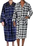 Andrew Scott Mens 2 Pack Long Sleep -Sauna Robe / 100% Cotton Flannel Brush Warm Bathrobe (2 Pack- Blue/Black Plaids, Small-Medium)