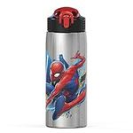 Zak Designs 27oz Marvel 18/8 Single Wall Stainless Steel Water Bottle with Flip-up Straw Spout and Locking Spout Cover, Durable Cup for Sports or Travel (27oz, Spider-Man)