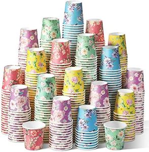 Tiamon 500 Pcs Floral Tasting Paper Cups 2oz Disposable Mouthwash Cup Mini Flower Beverage Drinking Small Snack Cup for Kid Adult Kitchen Bathroom Picnic Travel Events Party Supplies Favors, 5 Colors