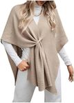 MakeMeChic Women's Poncho Sweater Cape Shawl Wrap Elegant Cardigan Sweater Khaki Medium