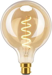 TopLeder Vintage Edison Light Bulb Bayonet, G125 Large Decorative Bulb, 6W Equivalent to 60W, 300LM, Warm White 2200K, Dimmable B22 Led Bulb, Retro Style, Globe Spiral Filament Bulb, Amber Clear Glass