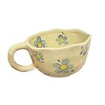 MYCENSE Breakfast Mug Tea Cup Photo Props Hand Pinched Unique Comfortable Grip Irregular Flower Milk Tea Cup Coffee Mug with Flower for Office Party, Blue Flower