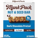 Munk Pack Nut & Seed Bar Dark Chocolate Pretzel | 1g Sugar, Low Carb & Keto, 6g Protein | Gluten Free, Plant Based, Zero Added Sugar | Sweet & Salty Breakfast & Snack Bars | 12 Count
