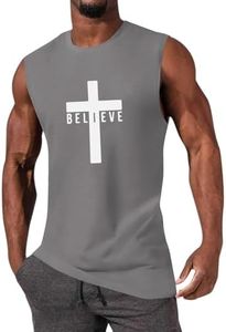 iudam Men's Gym Workout Tank Tops Loose Fit Cross Graphic Faith Jesus Christian Shirts (Big and Tall,Grey,3XL)