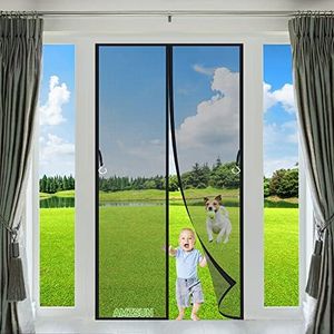 Magnetic Doors Fly Screen 105x270cm Black Self-Adhesive Anti Mosquito Mesh Fly Curtain Nets Close Automatically- Hands-Free for Doors and Windows