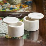 NikkisPride Unique Salt and Pepper Cellar Box Marble and White Marble Covered with marble lid Set of 2 (White)