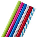 Hallmark All Occasion Wrapping Paper Bundle with Cut Lines on Reverse (Pack of 6; 180 sq. ft. ttl.) Solids, Polka Dots & Stripes for Birthdays, Easter, Mothers Day, Weddings, Baby Showers (5JXW1746)