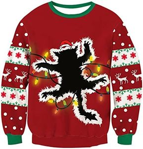 RAISEVERN Light Up Ugly Christmas Sweater Women Men Knitted Pullover Funny Reindeer Xmas Sweater Jumper for Holiday Party Snowflake Top Red