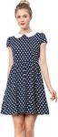 Allegra K Women's Peter Pan Collar above Knee Contrast Polka Dots Dress Blue Medium