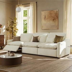 POVISON 121" Modern Power Reclining Sofa, Oversized Wall Hugger Recliner Couch with Zero Gravity Recliners, USB Charging, Comfort Linen Fabric, Heavy-Duty Couches for Living Room, Off-White