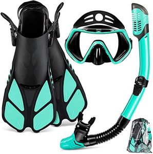 ZEEPORTE Mask Fin Snorkel Set with Adult Snorkeling Gear, Panoramic View Diving Mask, Trek Fin, Dry Top Snorkel +Travel Bags, Snorkel for Lap Swimming