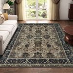 BRICHOEE Vintage Washable Rug 8x10 Olive Low-Pile Indoor Floral Printed Carpet Large Non Slip Print Persian Boho Area Rugs for Living Room