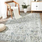 JINCHAN Area Rug 8x10 Vintage Rug Indoor Washable Rug Retro Accent Rug Distressed Carpet Blue Multi Floral Print Mat Country Boho Rug Non Slip Kitchen Bedroom Living Room Dining Room Office